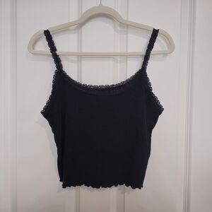 Black Lace Trim Tank Top